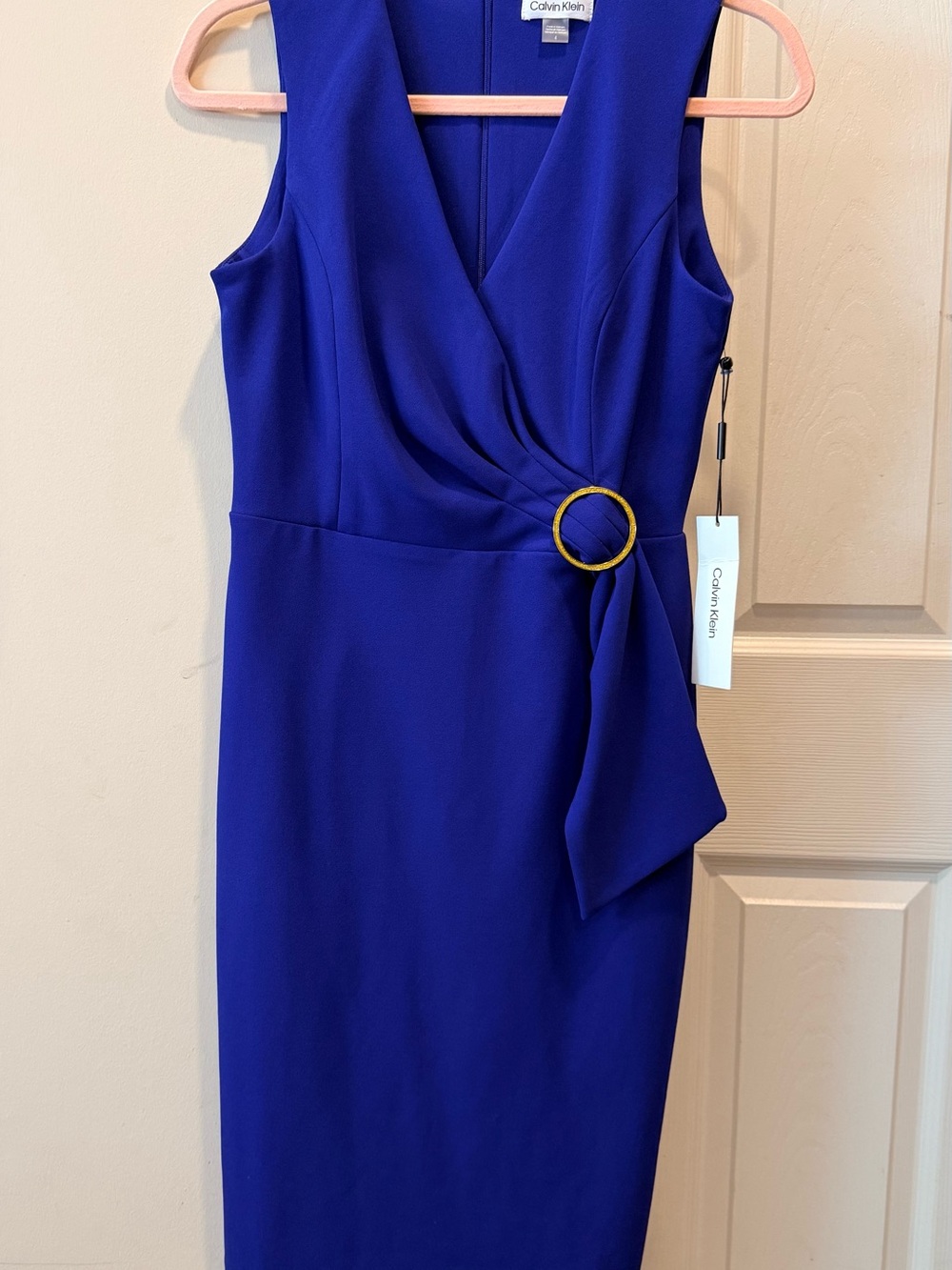 Calvin Klein Royal Blue Sleeveless Sheath Dress with Gold Ring